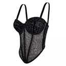 Sexy Leopard Dot Pattern Stitching Bra Sling High-end Sense Inner Mesh Lace Perspective Outer Wear Fishbone Bra