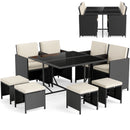 9 Piece Patio Dining Set with Tempered Glass Table and Ottoman