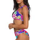 Funky 80s Pop Art Sport Top & High-Waisted Bikini Swimsuit / Rave Set