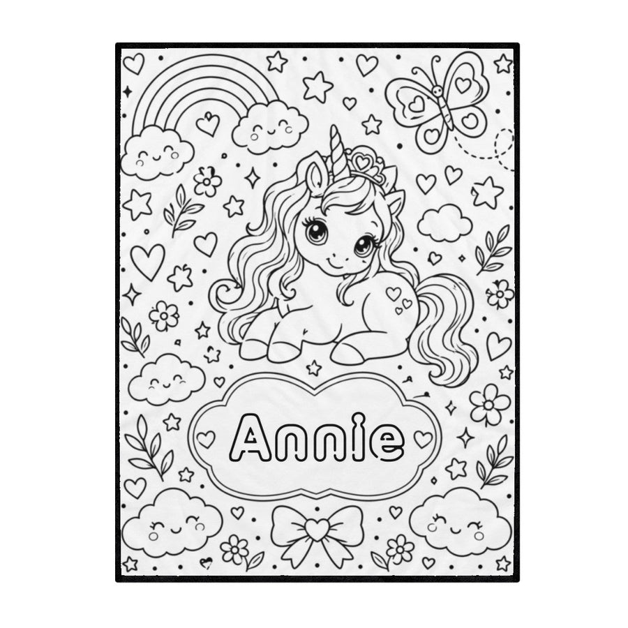 Personalized Unicorn Coloring Doodle Blanket with 12 Fabric Markers