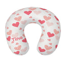 Personalized Hearts Travel Neck Pillow with Name | Pink and White Hearts Pattern | Memory Foam | Valentine's and Romantic Gift