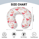 Personalized Hearts Travel Neck Pillow with Name | Pink and White Hearts Pattern | Memory Foam | Valentine's and Romantic Gift