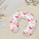 Personalized Hearts Travel Neck Pillow with Name | Pink and White Hearts Pattern | Memory Foam | Valentine's and Romantic Gift