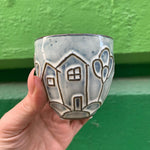 Abstract Carved House Pot Small | Embossed Ceramic Succulents Planter | 3" Tall