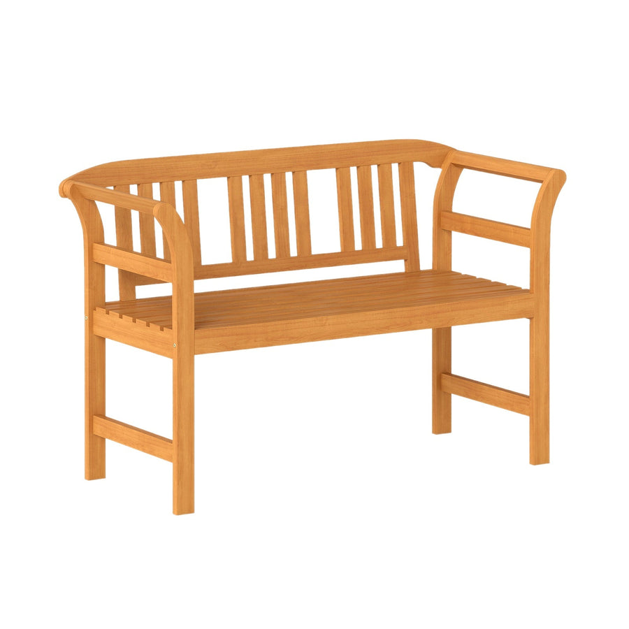 Acacia Wood 2-Person Patio Loveseat with Backrest and Armrests
