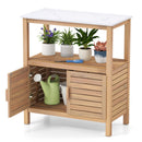 Outdoor Potting Bench Acacia Wood Garden Potting Table Planting Work Bench Station with Louvered Doors