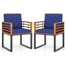 Acacia Wood Outdoor Dining Chairs Set of 2 with Soft Cushions-Navy