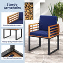 Acacia Wood Outdoor Dining Chairs Set of 2 with Soft Cushions-Navy