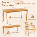 Acacia Wood Outdoor Table and Bench Chairs Set with 1.97 Inch Umbrella Hole