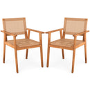 Acacia Wood Outdoor Dining Chairs Set of 2 PE Rattan Patio Chairs with Backrests and Armrests