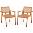 Acacia Wood Outdoor Dining Chairs Set of 2 PE Rattan Patio Chairs with Backrests and Armrests