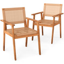 Acacia Wood Outdoor Dining Chairs Set of 2 PE Rattan Patio Chairs with Backrests and Armrests