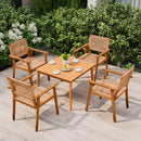 Acacia Wood Outdoor Dining Chairs Set of 2 PE Rattan Patio Chairs with Backrests and Armrests