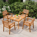 Acacia Wood Outdoor Dining Chairs Set of 2 PE Rattan Patio Chairs with Backrests and Armrests