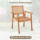 Acacia Wood Outdoor Dining Chairs Set of 2 PE Rattan Patio Chairs with Backrests and Armrests