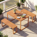 Acacia Wood Outdoor Garden Bench Set of 1/2 with Slatted Seat for Front Porch