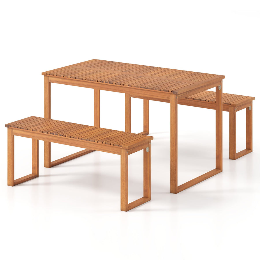 Acacia Wood Outdoor Garden Bench Set of 1/2 with Slatted Seat for Front Porch