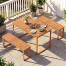 Acacia Wood Outdoor Garden Bench Set of 1/2 with Slatted Seat for Front Porch