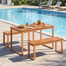 Acacia Wood Outdoor Garden Bench Set of 1/2 with Slatted Seat for Front Porch