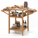 Acacia Wood Outdoor Grill Table with Faux Marble Top and Drop
