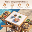Acacia Wood Outdoor Grill Table with Faux Marble Top and Drop
