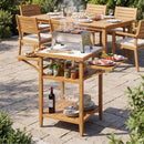 Acacia Wood Outdoor Grill Table with Faux Marble Top and Drop