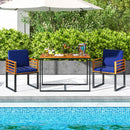 Acacia Wood Patio Dining Table with Metal Frame-Navy