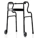 Adjustable Heavy-Duty Folding Walker with Unidirectional Wheels and Bi-Level Armrests-Black