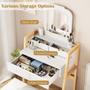 Adjustable Height Vanity Desk Set with 3-Color LED Lighted Mirror and Drawers-White