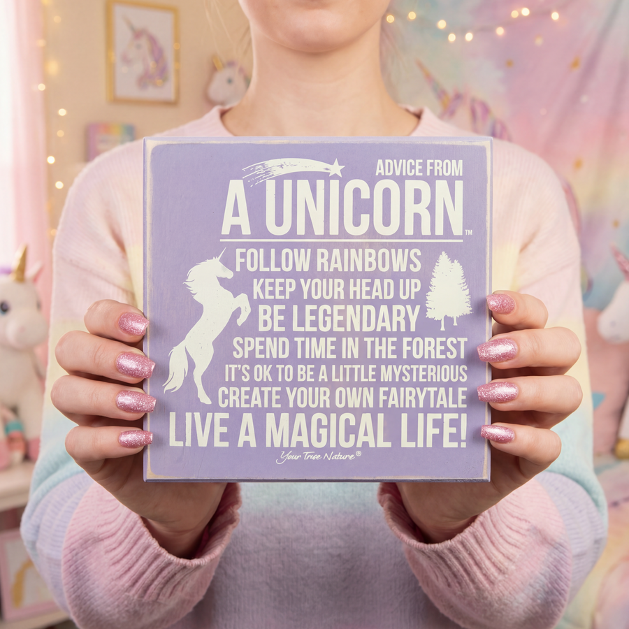 Advice From Unicorn Wooden Box Sign | Purple with White Lettering 6