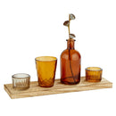 Amber Candle Garden Set | Glass Bottle Vase & Votive Candleholders with Wooden Tray