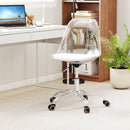 Armless Rolling Office Chair with Swivel Seat and PU Leather Cushion-Clear