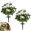 Artificial Begonia Ball Trees Set of 2 13 inch Fake Evergreen Shrubs with Ground Spikes-White