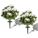 Artificial Begonia Ball Trees Set of 2 13 inch Fake Evergreen Shrubs with Ground Spikes-White