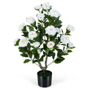 Artificial Camellia Tree in Cement Pot 35.5" Faux Flower Plant