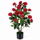 Artificial Camellia Tree in Cement Pot 35.5" Faux Flower Plant