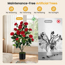 Artificial Camellia Tree in Cement Pot 35.5" Faux Flower Plant