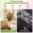 Artificial Camellia Tree with 27 Blossoms in Cement Pot