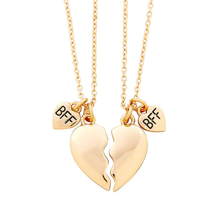 BFF Best Friends Necklaces | Friendship Heart Gold Tone Necklace | 8