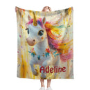 Personalized Baby Unicorn Blanket with Name | Rainbow Mane & Flower Garland | Custom Gift for Girls