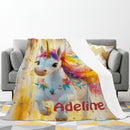 Personalized Baby Unicorn Blanket with Name | Rainbow Mane & Flower Garland | Custom Gift for Girls