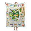 Personalized Dragon Baby Milestone Blanket with Name - My First Year Dragon and Castle Design with 12 Colourful Month Squares and Baby Name on Gold Scroll Banner
