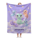 Personalized Kawaii Dragon Family Blanket | Custom Name | Pastel Fantasy Dragon Throw