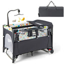 5-in-1 Baby Nursery Center Foldable Toddler Bedside Crib with Music Box