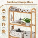3-Tier Bamboo Bathroom Floor Organizer with 5-Position Shelves and 3 Hooks-Natural