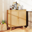 Bamboo Buffet Storage Cabinet with PE Rattan Doors and Freestanding Kitchen Cupboard-Natural