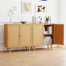 Bamboo Buffet Storage Cabinet with PE Rattan Doors and Freestanding Kitchen Cupboard-Natural