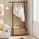 Bamboo Clothes Rack with Rattan Storage Basket and Wheels