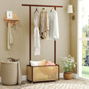 Bamboo Clothes Rack with Rattan Storage Basket and Wheels