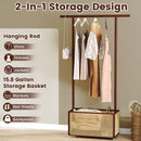 Bamboo Clothes Rack with Rattan Storage Basket and Wheels